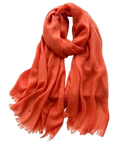Canxiaoba Women's Cotton and Hemp Scarf Solid Color Wrinkled Four Seasons Versatile Silk Scarf Long Sunscreen Solid Color Fashion Shawl (Orange color)