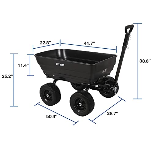Bilt Hard 7 Cu.ft. 13 No-Flat Tires Poly Yard Dump Cart With 2-In-1 Convertible Handle, 1200 Lbs Capacity Heavy Duty Garden Carts And Wagons Black #TOP6