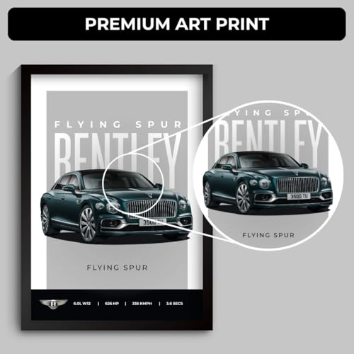Image of Bentley Flying Spur Poster | Framed A4 Sized (31 x 23 cm) | Bentley Car Posters for Wall, Gift for Boys | Supercar Frames | Poster Sportscar Frame | Car Posters for Wall, Bedroom, Hostel, Study Room, Desk (F 032)