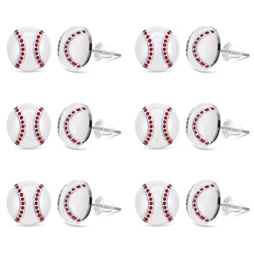 6 Pairs Baseball Earrings Baseball Stud Earrings Softball Earrings Sports Earrings Jewelry Sports Stud For Women Girls Fan Player Gift #TOP7