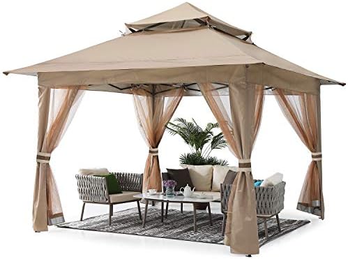 ABCCANOPY 3.6x3.6M Roof Pop up Gazebo Outdoor Canopy Shelter with Netting (Brown)
