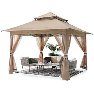 ABCCANOPY Pop Up Gazebo 13×13 – Outdoor Canopy Tent with Mosquito Netting for Patio Garden Backyard (Khaki)