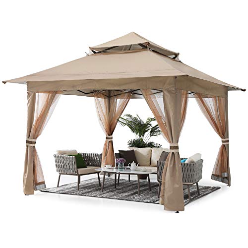 ABCCANOPY Pop Up Gazebo 13×13 – Outdoor Canopy Tent with Mosquito Netting for Patio Garden Backyard (Khaki)