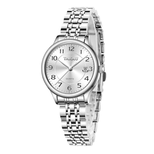 Image of Taxau Silver Womens Watch Stainless Steel White Dial Analogue Quartz Watch