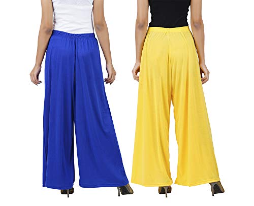 Image of Buy That Trendz M to 4XL Cotton Viscose Loose Fit Flared Wide Leg Palazzo Cotton for Pants Women Royal Blue Yellow Combo Pack of 2 XXX-Large