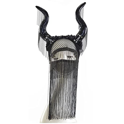 Steampunk Cow Horns Headband Crown Cosplay Beads Sequins Decor Halloween Party Carnival Devil Headpiece (Style B) #TOP5