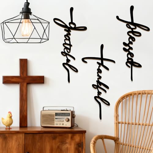 Wooden Black Letterings Wall Art Thankful Grateful Blessed Decor Stickers