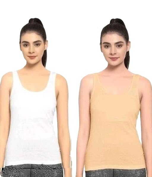 Women Cotton Blend Camisole Pack of 2 Black & Maroon Sleeveless Tank Top Spaghetti Strap Inner Vest for Girls & Women-image-34