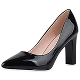  SCARPE VITA Damen Spitze Pumps Blockabsatz High Heels Party Schuhe Elegante Abendschuhe Lack Absatzschuhe 186296 Schwarz Schwarz Total 40