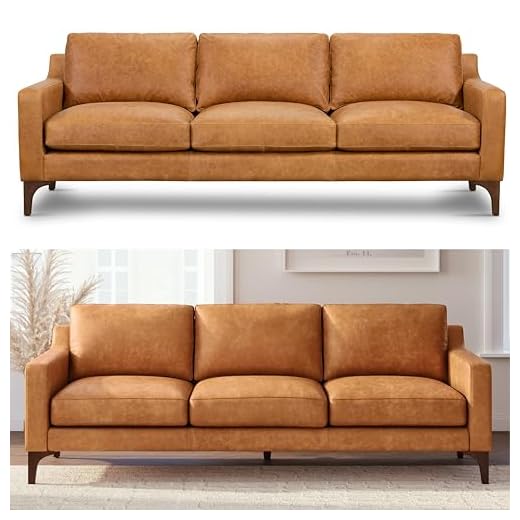 POLY & BARK Sorrento Leather Couch – 86-Inch Leather Sofa with Tufted Back - Full Grain Leather Couch with Feather-Down Topper On Seating Surfaces – Pure-Aniline Italian Leather – Cognac Tan