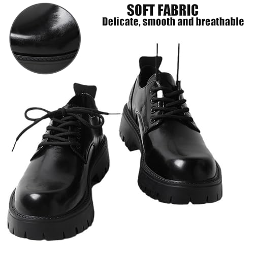 Men's Leather Lace Up Platform Oxfords Round Toe Chunky Heel Lug Sole Heightening Soft Bottom Derby Casual Shoes Classic Work Office Business Dress Shoes4