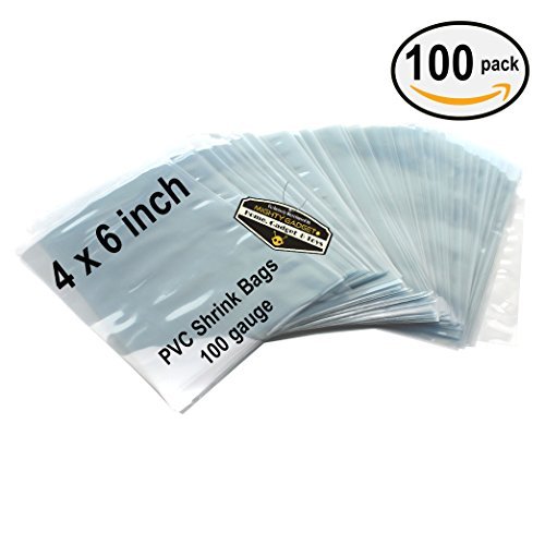 100 pcs Quality 4 x 6 inch Odorless PVC Shrink Wrap Bags for Soaps, Bath Bombs, Bottles, Crafts & DIY Homemade Products by Mighty Gadget (R) - 100 Gauge