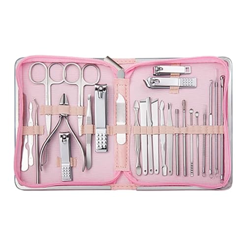 Kit Manicure, Estojo Rosa com Zíper, Conjunto de Alicates e Instrumentos para Unhas