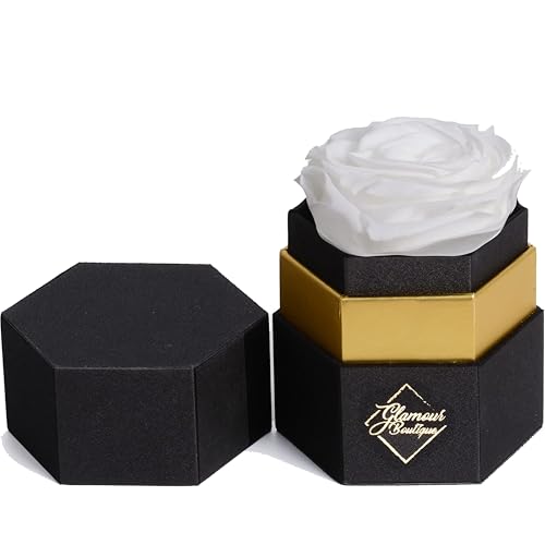 GLAMOUR BOUTIQUE Eternal Preserved Roses in a Box - Flowers Forever, Rose Forever in a Box for Wife, Birthday Gifts for Her, Single Rose, White