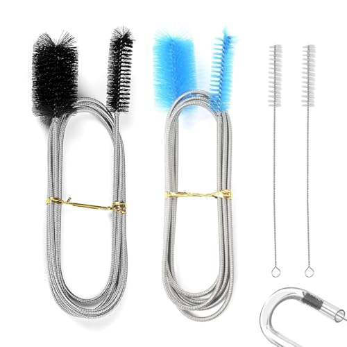 Hsyadazi 2 spazzole per la pulizia dei tubi (blu/nero) – 155 cm setole in nylon flessibili con 2 mini spazzole aggiuntive, per acquari, scarichi e pompe