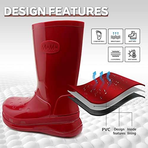 Lezzglt Rain Boots For Women And Men, Comfort Lightweight Cute Rubber Boots, Women's Mid Calf Waterproof Garden Boots, Platform Rubber Chelsea Ankle Adult Soft Rain Shoes And Outdoor Work Shoes,Red, Size 8 #TOP2