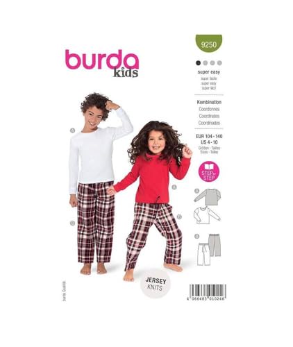 burda style Schnittmuster, 9250, Kids Langarmshirt und Hose selber nähen [Kinder, Gr. 104 - 140] Level 1 für Anfänger