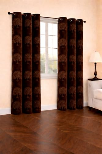 Image of Velvet Door Curtains 7 Feet Set of 2 | Solid |Thermal Insulated Parda |Eyelet Ring Curtain for Living Room, Bedroom & Study|(152 x 213 cm, Coffee)|Perfect for Home Decor (Coffee, 7)