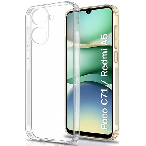 Image of TheGiftKart Back Cover Soft Case for Poco C71 / Redmi A5 | Best Camera Protection | Inbuilt Dust Plugs & Anti-Slip Grip | Ultra Clear Slim Back Cover for Poco C71 / Redmi A5 (Silicone, Transparent)