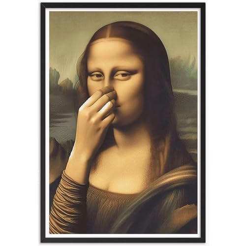 Vintage Humor Mona Lisa Pinching Nose Poster – Lover's Exclusive Funny Bathroom Wall Art Decoration for Washroom Toilet and More – Aesthetic Valentines Day Wall Decor Prints 8X12 in Unframed