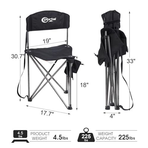 PORTAL Extra Large Quick Folding Tripod Stool with Backrest Fishing Camping Chair with Carry Strap - Image 3
