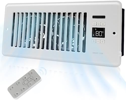 SANYCASA 4” x 10” Ultra-Quiet Register Booster Fan Auto-Fan Speed Adjust with Thermostat Control Ac Vent Booster Fan for Better Heating and Cooling White