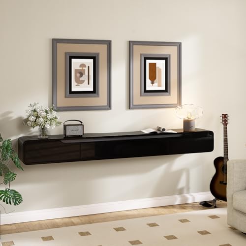 FurniNova 55'' Floating TV Stand with Drawers,Fully Assembled,Black by FurniNova - Used condition - Image 5