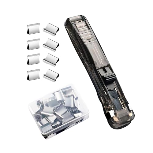 Grapadora de clip portátil - Fija hasta 40 hojas con pinzas para notas | Con 50 recargas de acero inoxidable, grapadora reutilizable de viaje, para oficina, escuela, hogar, profesores,