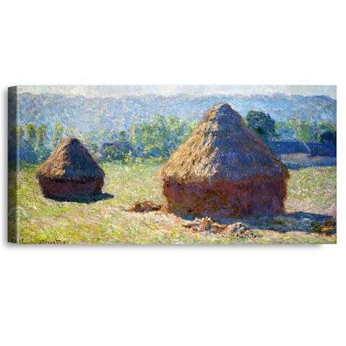 A&T ARTWORK Haystacks end of Summer by Claude Monet The World Classic Art Reproductions, Giclee Canvas Prints Wall Art for Home Decor, 45X24 inches