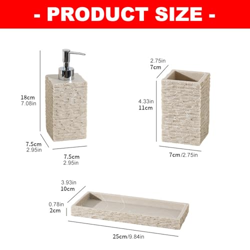 Ensemble de salle de bain résine texture rocheuse distributeur de savon et plateau - 5
