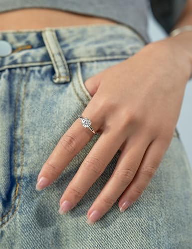 IMOLOVE 6.5mm Round Hidden Halo Moissanite Engagement Ring Silver Size 10.5 — view 4