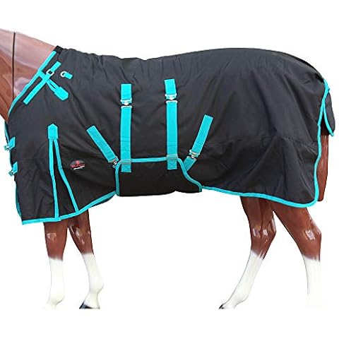Black with Turquoise Trims 84 inch HILASON 1200D Winter Waterproof Poly Horse Blanket Belly Wrap | Horse Blanket | Horse Cover
