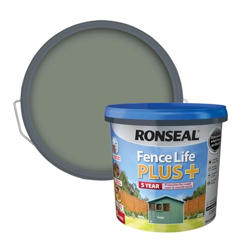 SAVING HUB Fence Paint 5L - Garden Shed Paint, Furniture Paint - Outdoor Exterior Wood Paint - Used On Rough Swan & Smooth Planed Wood - Sheds & Fences Life Plus - Dry in 4 Hours (Saga)