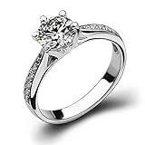BCughia Bague Fleur, Alliance Femme Retro Blanche Plaqué Argent Réglage du Canal de Zircon à 6 Broches Bague Anniversaire Taille 52.5