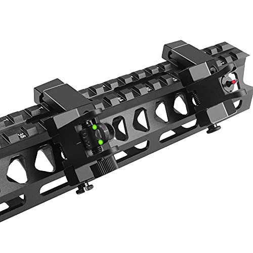 Fiber Optics Iron Sights, Low Profile 45 Degree Front and Rear Backup AR Sights, All Metal Construction Two Aperture Sight with Red and Green Dots for Picatinny and Weaver Rail