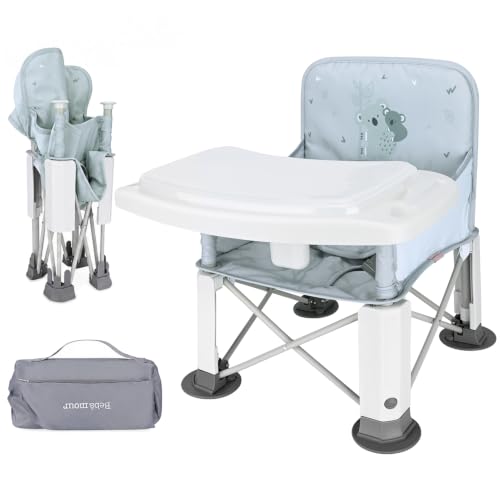Bebamour Foldable Booster Seat Baby Hochstuhl Portable für Outdoor-Kleinkinder Booster Dining Sitz mit abnehmbaren Tablett Fütterung Stuhl mit Aufbewahrungstasche,Koala
