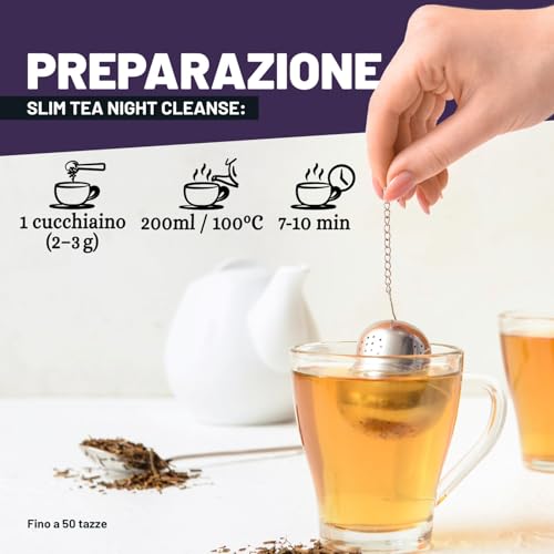 Slim Tea Dimagrante Forte Notte Bio | Tisana Drenante Gambe | Sgonfia Pancia E Addome Donna & Uomo | Senza Caffeina | Relax Sonno Naturale | Rooibos, Valeriana, Tarassaco, Finocchio | 100G | Vitstorm - 9