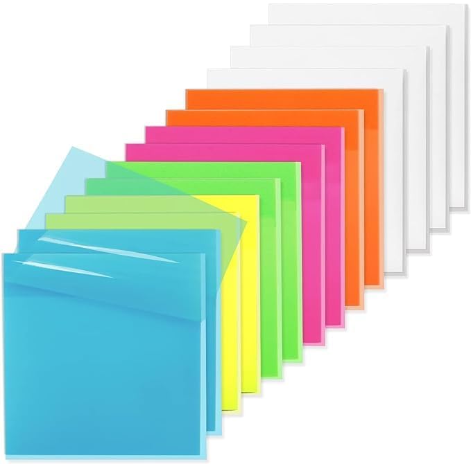 Image of Cubic Multicolour Transparent Plastic Sticky Note Pad | Waterproof & Reusable PET Sticky Notes for Office, School & Study | Smooth Writing & Strong Adhesive