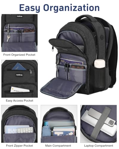 kadilong Laptop Backpack Men Book Bag for Women,School Backpacks for Teen Boys with USB Charger,Back Pack Anti Theft with 15.6 Inch Laptop Compartment for Business College High School,Black - Image 2