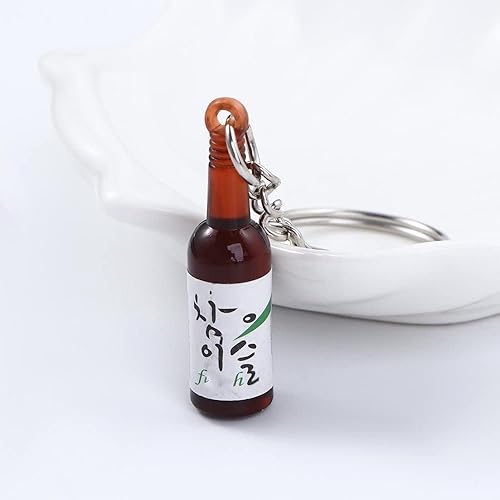 Miniatura 3 de Llavero de botella de Soju, 6 colores, resina de simulación, cerveza, vino, baratija, llavero de botella de cerveza para mujer, 16 unidades (verde)