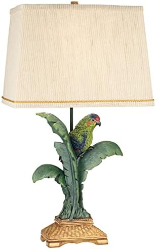 Pacific Coast Lighting Tropical Parrot Banana Leaves Resin Table Lamp in Green
