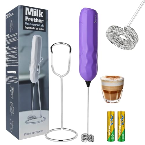 SUPRUS Ultra Fast Handheld Milk Frother Double Whisk with Stand 2 Batteries Stainless Steel for Lattes Cappuccino Matcha Hot Chocolate Coffee Bar Accessories Kitchen Gadgets Gift