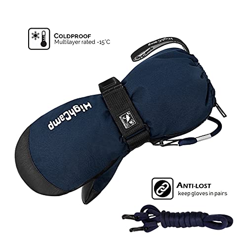 Highcamp Kids Ski Mittens Waterproof Winter Snow Gloves With Zipper And String On Long Cuff For Toddler Boys Girls -Navy,S (3-5 Y) #TOP1