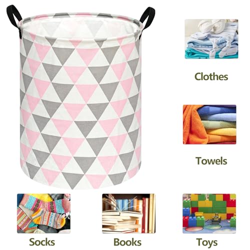 Image of 19.7 inch Round Kids Laundry Basket Gift Baskets Storage Laundry Hamper Baby Toys Nursery Bin with Handles,Storage Basket for Kids Room Bedroom Decor (Triangle)