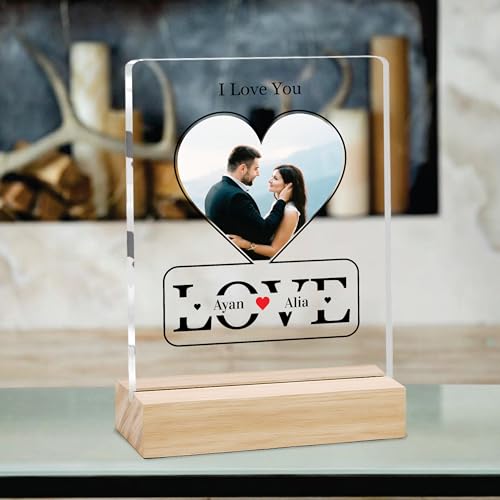Image of Giftplease Customized Photo Frame with Wooden Stand | Transparent | Personalized Couple Picture Frame Gift for Girlfriend, Boyfriend, Husband, Wife |Anniversary, Wedding, Valentine s Day C 05