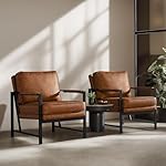Yaheetech PU Leather Armchairs, Retro Leisure Accent Chair with Extra Soft Padded and Cushion, 105 Degree Slant Back, Modern Reading Arm Chair for Living Room/Office/Bedroom/Study, 2pcs, Light Brown - Image 2
