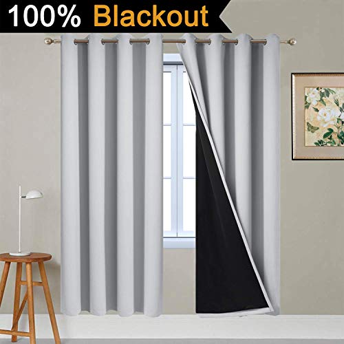 Image of Yakamok Full Blackout Curtains 72 Inches Long,Blackout Curtain Panels for Bedroom, 2 Thick Layers Grommet Top Thermal Insulated Drapes with Black Liner for Living Room(Light Grey, Set of 2)
