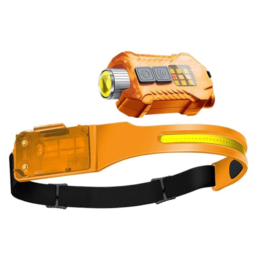 Lampade Frontali LED Ricaricabili, Torcia Frontale - Lampada frontale LED a fascio largo da 230 gradi con sensore di movimento | Torcia frontale impermeabile con torcia laterale, accessori C