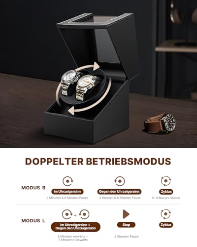 Uhrenbeweger 2 Uhr Automatik Uhrenbeweger: LOSGATOS Watch Winder für Automatikuhren mit Batteriebetrieb oder Netzteil Uhrendreher für Herren und Damen