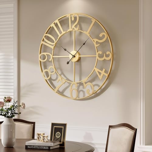 Large Gold Wall Clock 36 Inch Silent Modern Decor